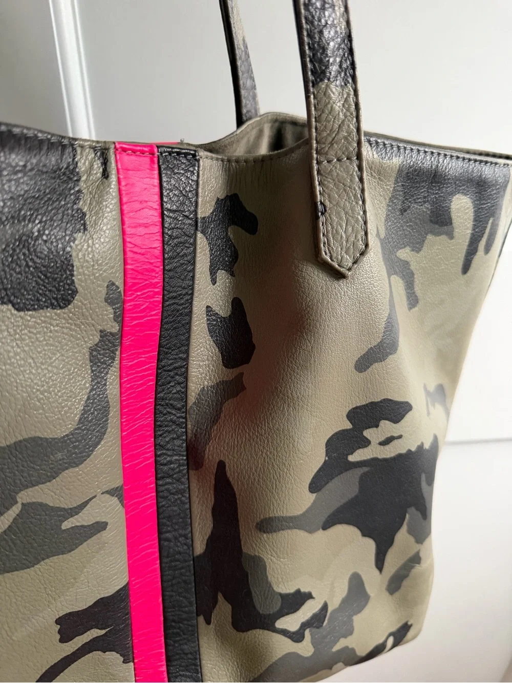 Camouflage Tote with Hot Pink and Black Stripes